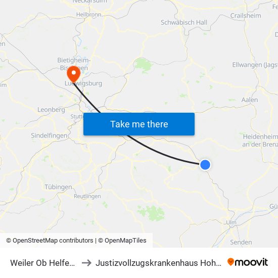 Weiler Ob Helfenstein to Justizvollzugskrankenhaus Hohenasperg map