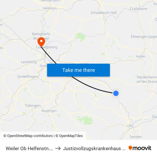 Weiler Ob Helfenstn. Unterdorf to Justizvollzugskrankenhaus Hohenasperg map