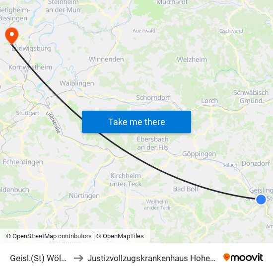 Geisl.(St) Wölkbad to Justizvollzugskrankenhaus Hohenasperg map