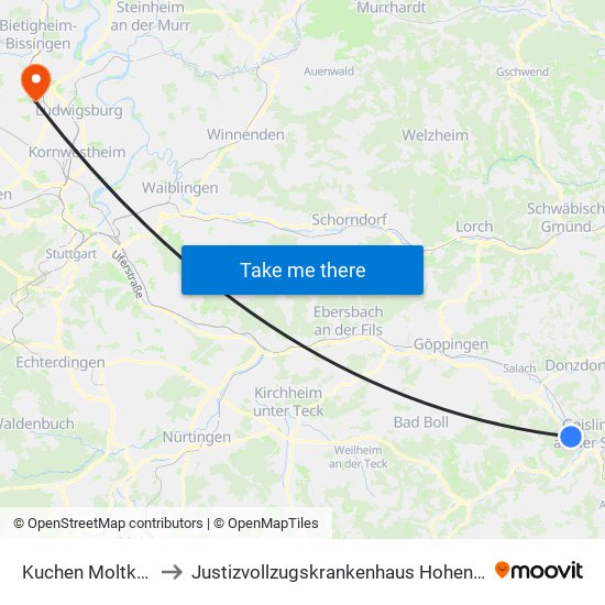 Kuchen Moltkestr. to Justizvollzugskrankenhaus Hohenasperg map