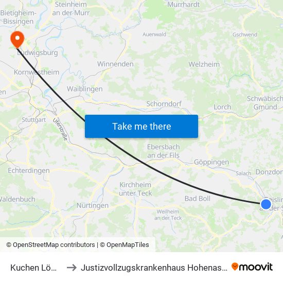 Kuchen Löwen to Justizvollzugskrankenhaus Hohenasperg map