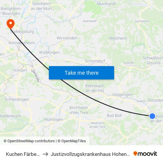 Kuchen Färberstr. to Justizvollzugskrankenhaus Hohenasperg map