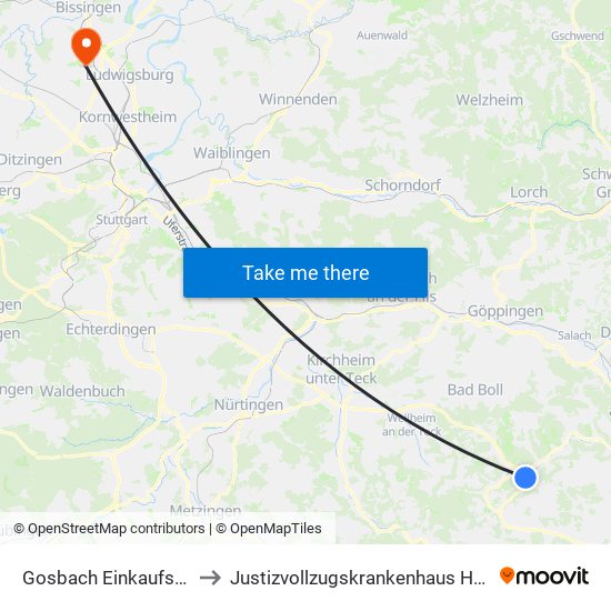Gosbach Einkaufszentrum to Justizvollzugskrankenhaus Hohenasperg map