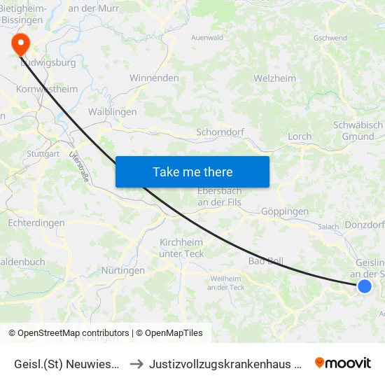 Geisl.(St) Neuwiesen (B466) to Justizvollzugskrankenhaus Hohenasperg map