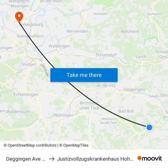 Deggingen Ave Maria to Justizvollzugskrankenhaus Hohenasperg map