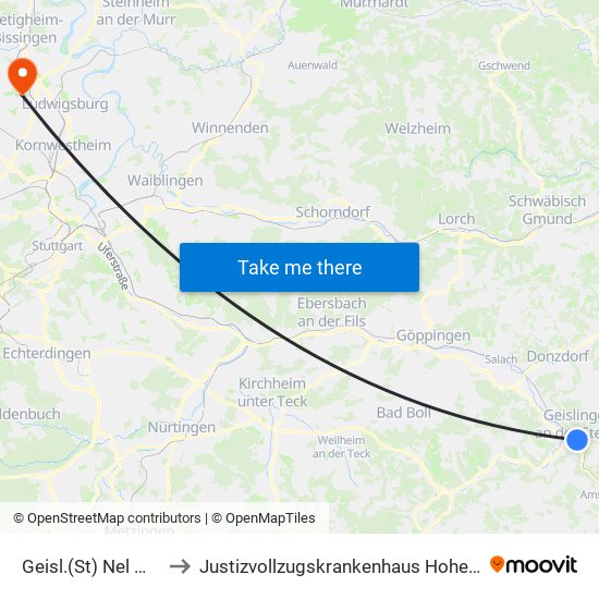 Geisl.(St) Nel Mezzo to Justizvollzugskrankenhaus Hohenasperg map