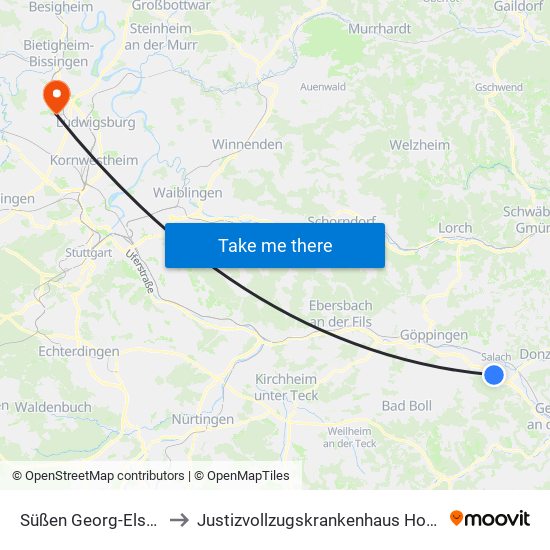 Süßen Georg-Elser-Weg to Justizvollzugskrankenhaus Hohenasperg map