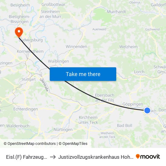 Eisl.(F) Fahrzeugwerke to Justizvollzugskrankenhaus Hohenasperg map