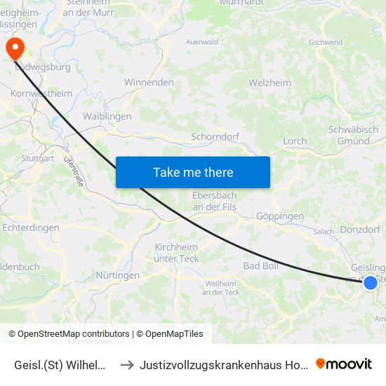 Geisl.(St) Wilhelmstraße to Justizvollzugskrankenhaus Hohenasperg map