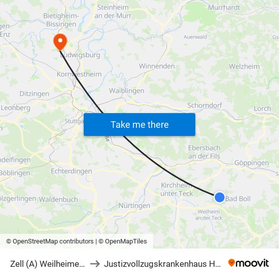 Zell (A) Weilheimer Straße to Justizvollzugskrankenhaus Hohenasperg map