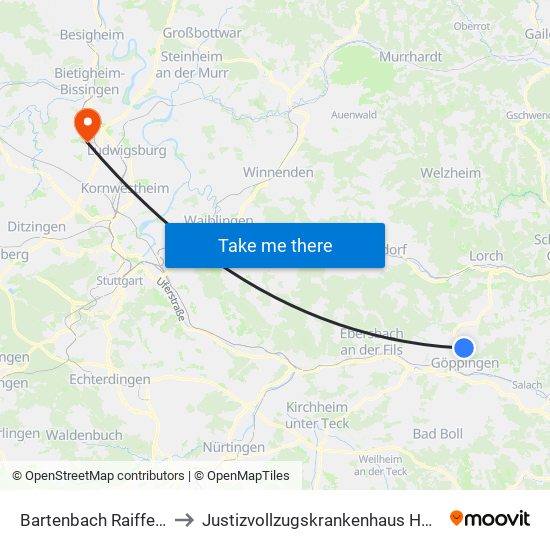 Bartenbach Raiffeisenstr. to Justizvollzugskrankenhaus Hohenasperg map