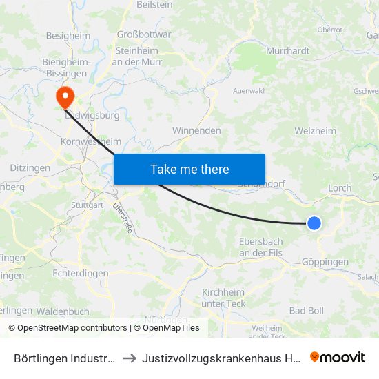 Börtlingen Industriegebiet to Justizvollzugskrankenhaus Hohenasperg map