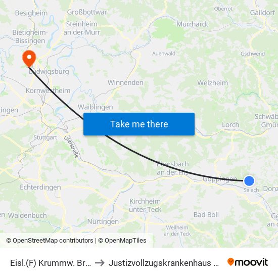 Eisl.(F) Krummw. Brückenstr. to Justizvollzugskrankenhaus Hohenasperg map