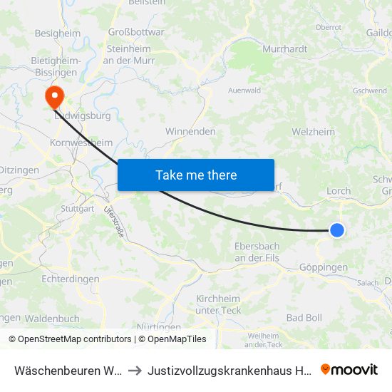 Wäschenbeuren Wiesental to Justizvollzugskrankenhaus Hohenasperg map