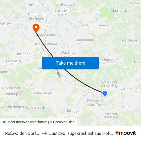 Roßwälden Dorfstraße to Justizvollzugskrankenhaus Hohenasperg map