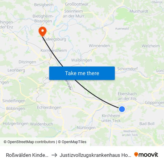 Roßwälden Kindergarten to Justizvollzugskrankenhaus Hohenasperg map