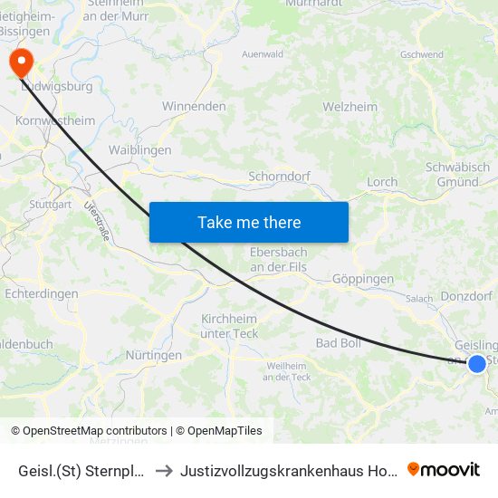 Geisl.(St) Sternplatz Zoh to Justizvollzugskrankenhaus Hohenasperg map