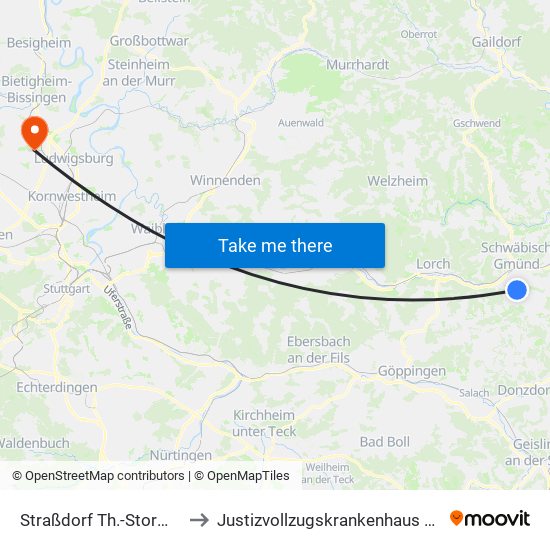 Straßdorf Th.-Storm-Str./Sdlg to Justizvollzugskrankenhaus Hohenasperg map