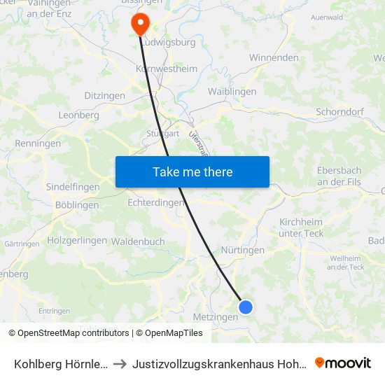 Kohlberg Hörnlesweg to Justizvollzugskrankenhaus Hohenasperg map