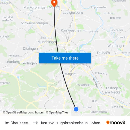 Im Chausseefeld to Justizvollzugskrankenhaus Hohenasperg map