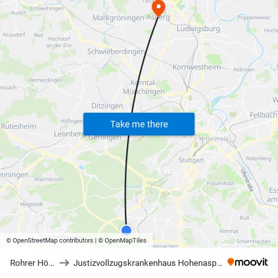 Rohrer Höhe to Justizvollzugskrankenhaus Hohenasperg map