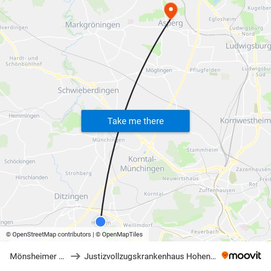 Mönsheimer Weg to Justizvollzugskrankenhaus Hohenasperg map