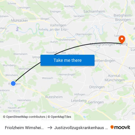 Friolzheim Wimsheimer Straße to Justizvollzugskrankenhaus Hohenasperg map