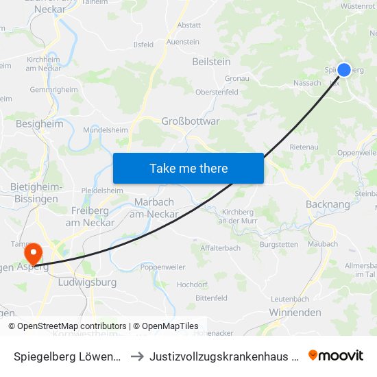 Spiegelberg Löwensteiner Str. to Justizvollzugskrankenhaus Hohenasperg map
