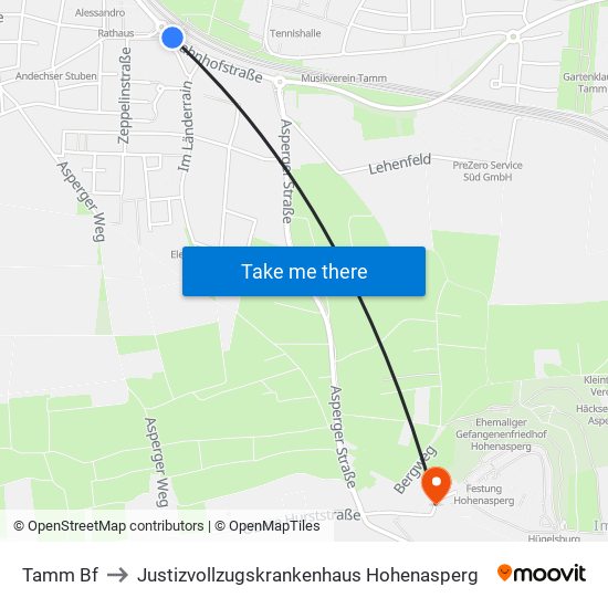 Tamm Bf to Justizvollzugskrankenhaus Hohenasperg map