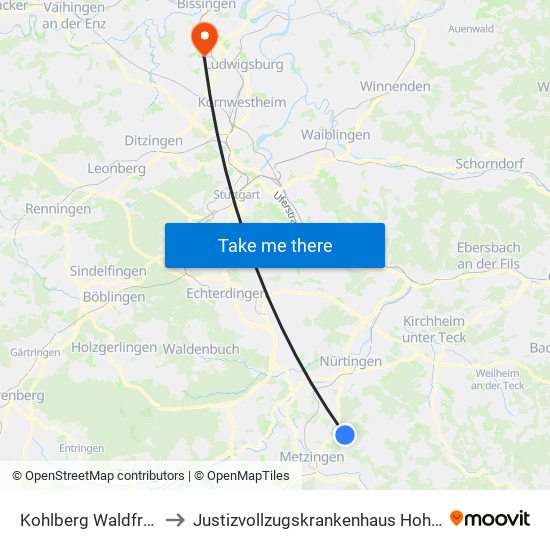 Kohlberg Waldfriedhof to Justizvollzugskrankenhaus Hohenasperg map