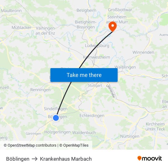 Böblingen to Krankenhaus Marbach map