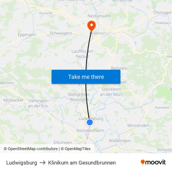 Ludwigsburg to Klinikum am Gesundbrunnen map