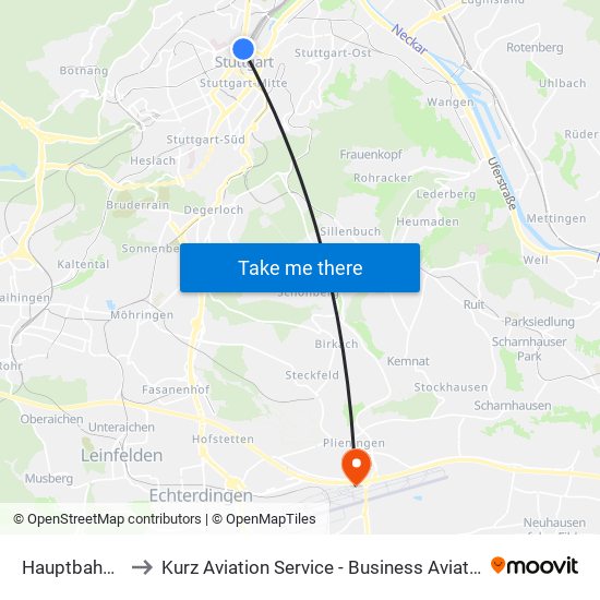 Hauptbahnhof (Tief) to Kurz Aviation Service - Business Aviation Centre Stuttgart GmbH map