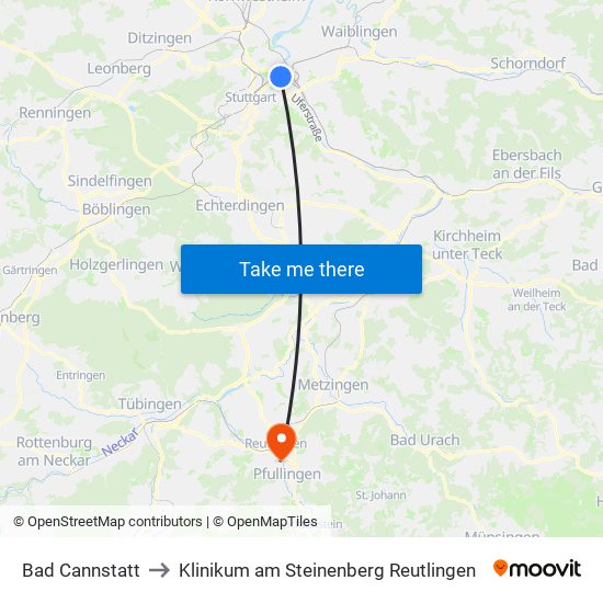 Bad Cannstatt to Klinikum am Steinenberg Reutlingen map