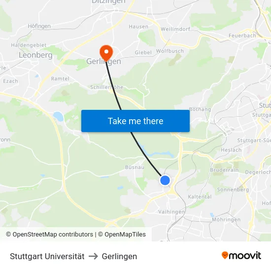 Stuttgart Universität to Gerlingen map