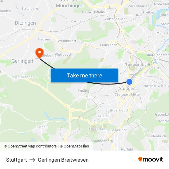 Stuttgart to Gerlingen Breitwiesen map
