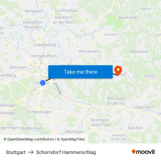 Stuttgart to Schorndorf Hammerschlag map