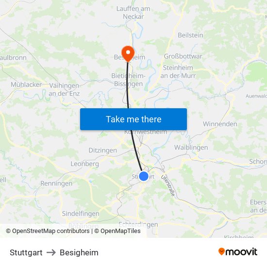 Stuttgart to Besigheim map