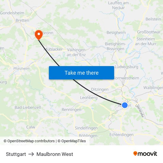 Stuttgart to Maulbronn West map