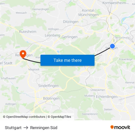 Stuttgart to Renningen Süd map