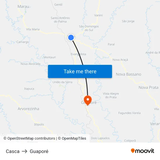 Casca to Guaporé map