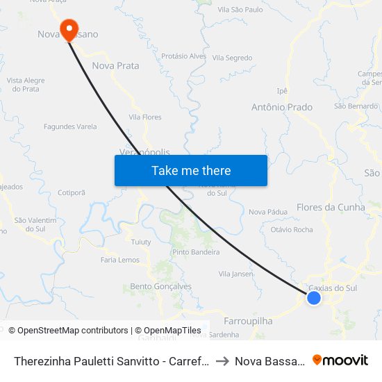 Therezinha Pauletti Sanvitto - Carrefour to Nova Bassano map