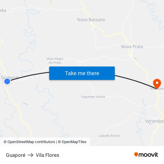 Guaporé to Vila Flores map