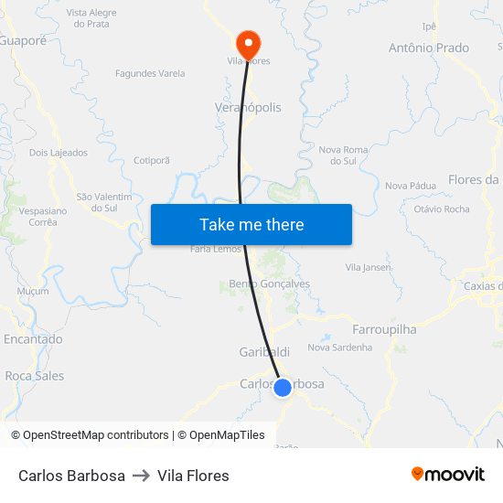 Carlos Barbosa to Vila Flores map