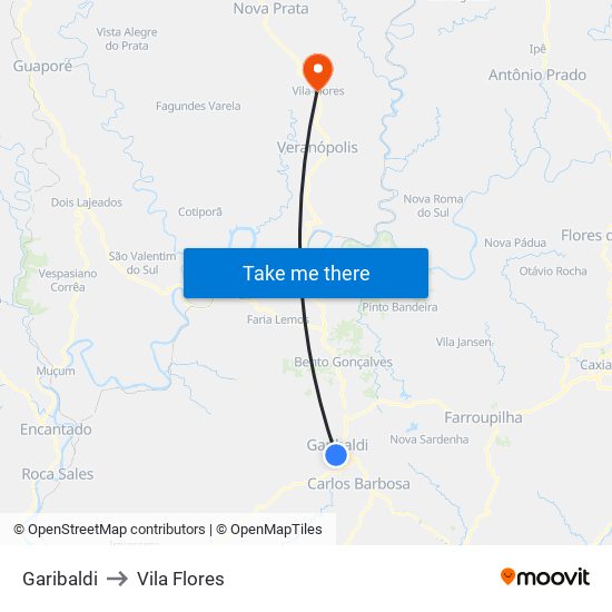Garibaldi to Vila Flores map