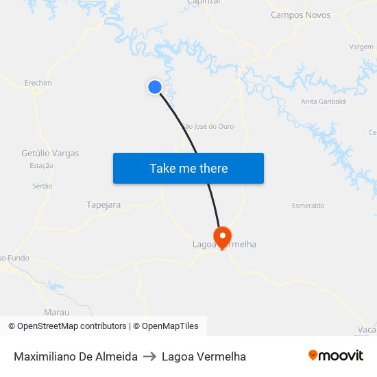 Maximiliano De Almeida to Lagoa Vermelha map