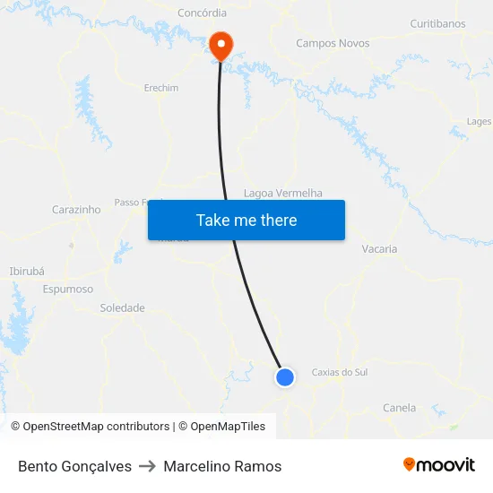Bento Gonçalves to Marcelino Ramos map