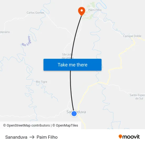 Sananduva to Paim Filho map