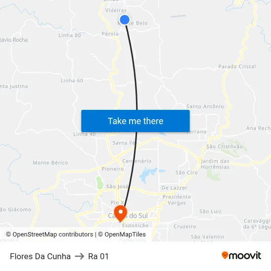 Flores Da Cunha to Ra 01 map