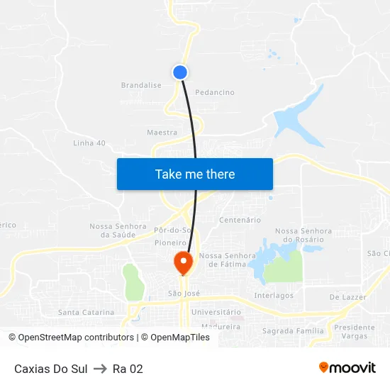 Caxias Do Sul to Ra 02 map